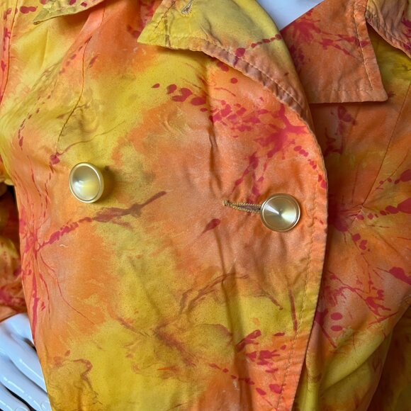 Vintage Aqua-Sheen Raincoat 60s 70s Tie Dye Sunburst Groovy Mod Butter Yellow - Picture 3 of 8
